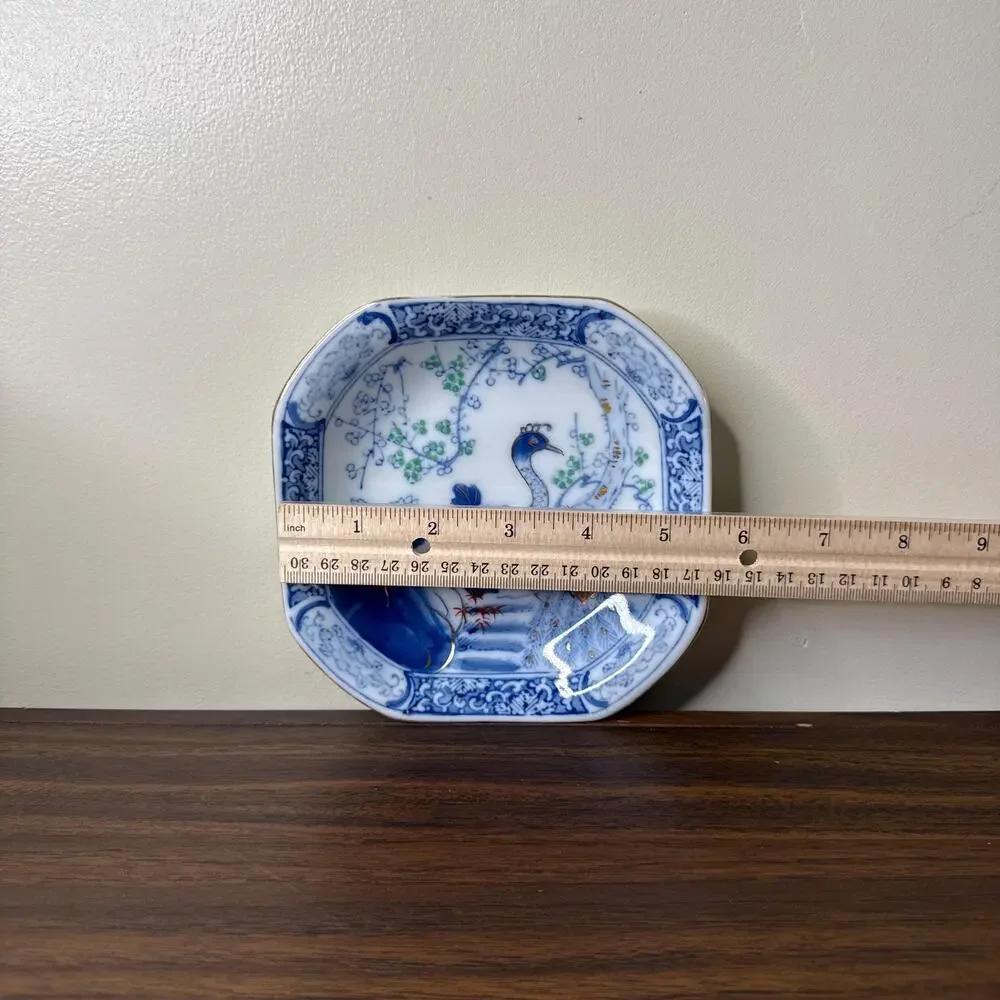 Vintage Japanese Porcelain Decorative Plate Blue and White Peacock